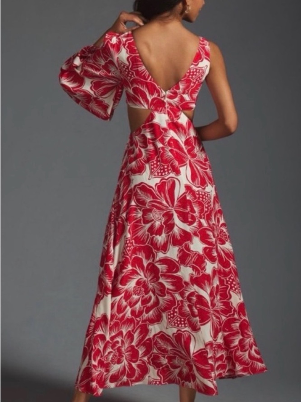 Farm Rio Red & White Floral Cutout Maxi Dress - Women's Summer Dress - Picture 2 of 7